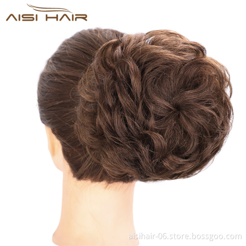 Aisi Hair Brown Curly Brazilian Human Hair Chignon Bun Elastic Rope Rubber Band Hairpiece Clip In Extension For Women